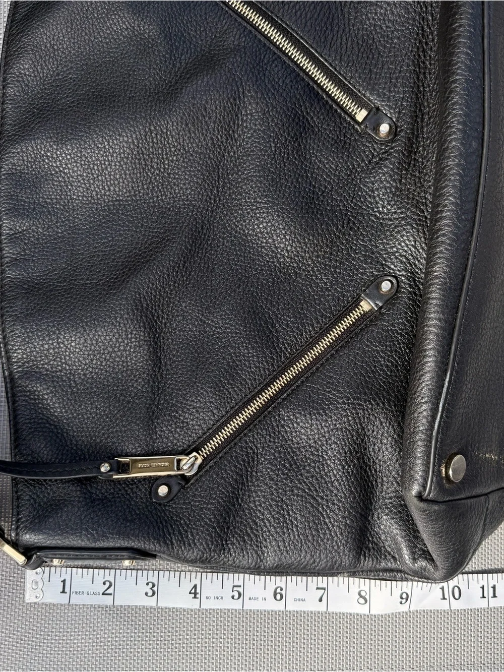 Michael Kors Evie Large Black Leather Hobo Bag with Gold Hardware